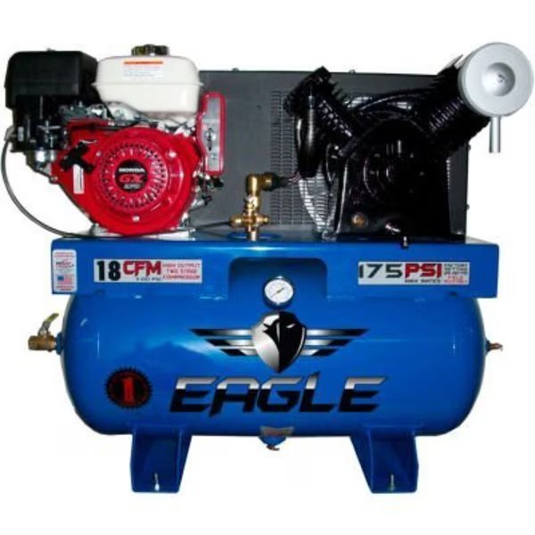 Eagle, 9 HP, Stationary Gas Compressor, 30 Gallon, 200 PSI, 18 CFM, Honda, Electric/Recoil, Wood Industries, Mfr#: 9G30TRKE
